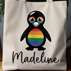 Cute Rainbow Penguin Tote Bag | Adorable Animal Tote for Kids and Adults | Eco-Friendly Reusable Bag | Perfect for Shopping or Travel