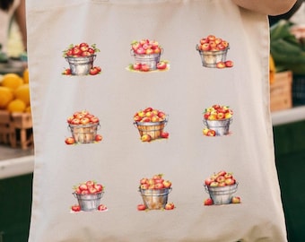 Bauernhaus Apfel Tragetasche | Vintage Erntemarkt Tasche | Rustikale Herbst Canvas Tasche