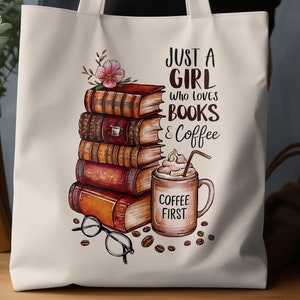 Bücher und Kaffee Tragetasche Buch-Liebhaber-Geschenk Bücherwurm Zubehör Literatur Tasche Nur ein Mädchen, das Bücher und Kaffee liebt Buch-Tasche