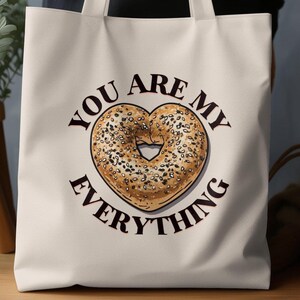 Bagel Lover Tote Bag, Funny Food Lover Gift, Unique Bagel Print Bag, Cute Canvas Tote, Quirky Foodie Bag, Grocery Shopping Bag