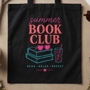 Summer Book Club Tote Bag, Read Relax Repeat Literary Bookworm Gift, Aesthetic Reader Bookish Bag, Cozy Summer Beach Bag, Book Lover Gift