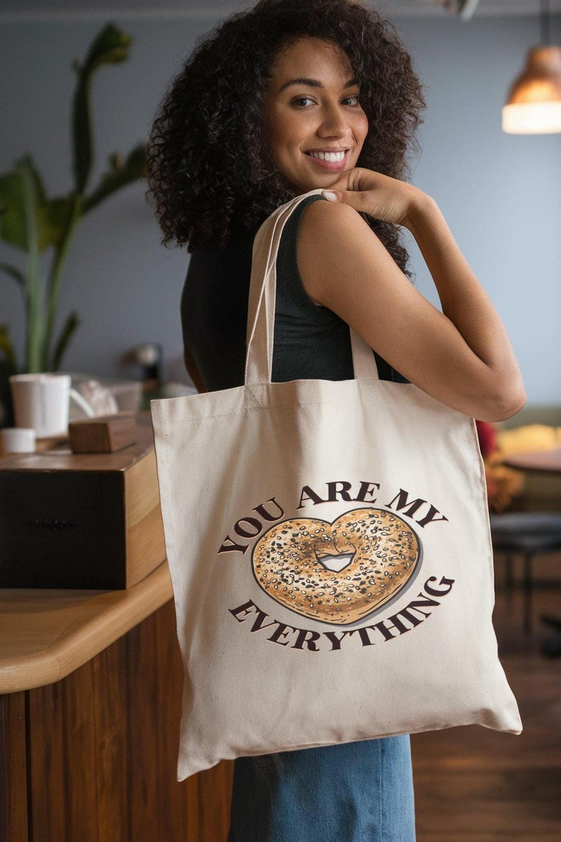 You Are My Everything Tote Bag, Funny Bagel Print Canvas Tote, Reusable Grocery Bag, Cute Tote for Bagel Lovers, Foodie Gift Idea