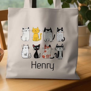 Custom Cartoon Cats Tote Bag | Fun Cat Lover Gift | Adorable Feline Design | Pet Owner Accessories | Stylish Cat Art Tote | Eco-Friendly Bag
