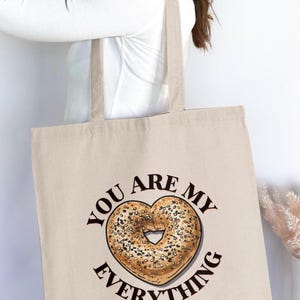 You Are My Everything Bagel Heart Tote Bag, Cute Tote with Heart Design, Funny Tote Bag Gift, Eco Friendly Shopping Bag