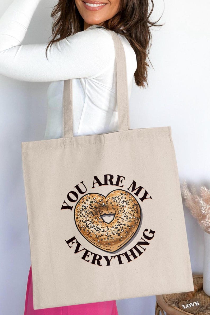 You Are My Everything Bagel Heart Tote Bag, Cute Tote with Heart Design, Funny Tote Bag Gift, Eco Friendly Shopping Bag