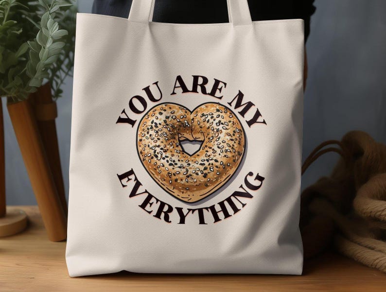 Bagel Lover Tote Bag, Funny Food Lover Gift, Unique Bagel Print Bag, Cute Canvas Tote, Quirky Foodie Bag, Grocery Shopping Bag