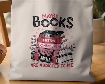 Draagtas grappig boek, misschien boeken zijn verslaafd aan mij, canvas bibliotheektas, cadeau boekenliefhebber, reader-draagtas