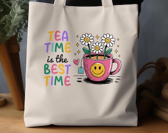 Daisy Flower Tea Time-tygkasse: Återanvändbar matkasse i bomullscanvas
