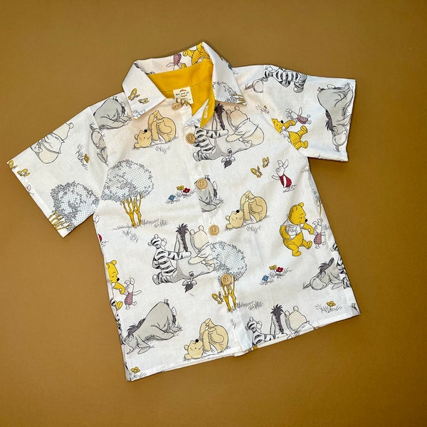 Robe Winnie l'ourson pour garçon Chemise boutonnée à manches courtes ou longues