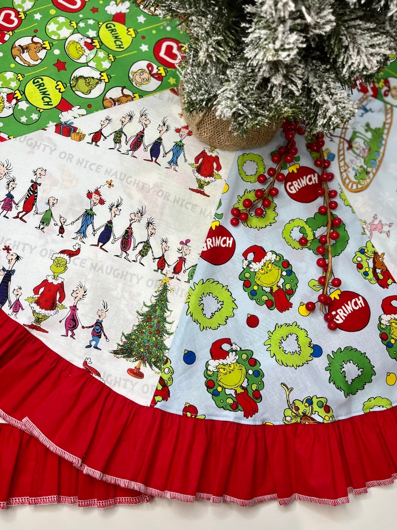 Christmas Tree Skirt in Grinch Patchwork Prints Medium Etsy