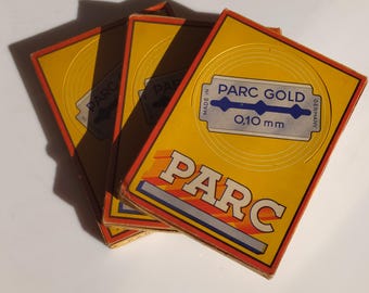 3 opakowania nowych, starych, zapieczętowanych, zabytkowych żyletek Solingen Parc Gold