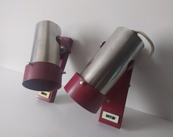 Pair of Vintage Dark Red and Crome  Wall Lamps - Bedside lamps - Retro scones