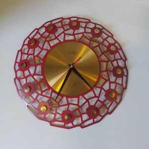 Mid Century Brass Sunburst Wall Clock Vintage German Design