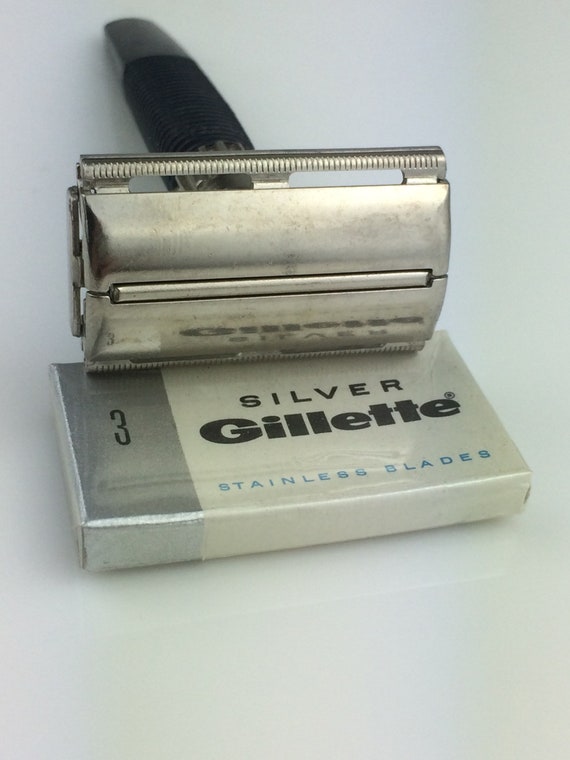Rare Vintage British Gillette Slim Twist Blue Handle Safety Etsy