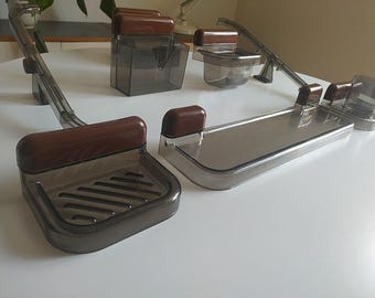NOS Vintage 1970s Plastic Bathroom Set Mid Century Modern Smoked Brown