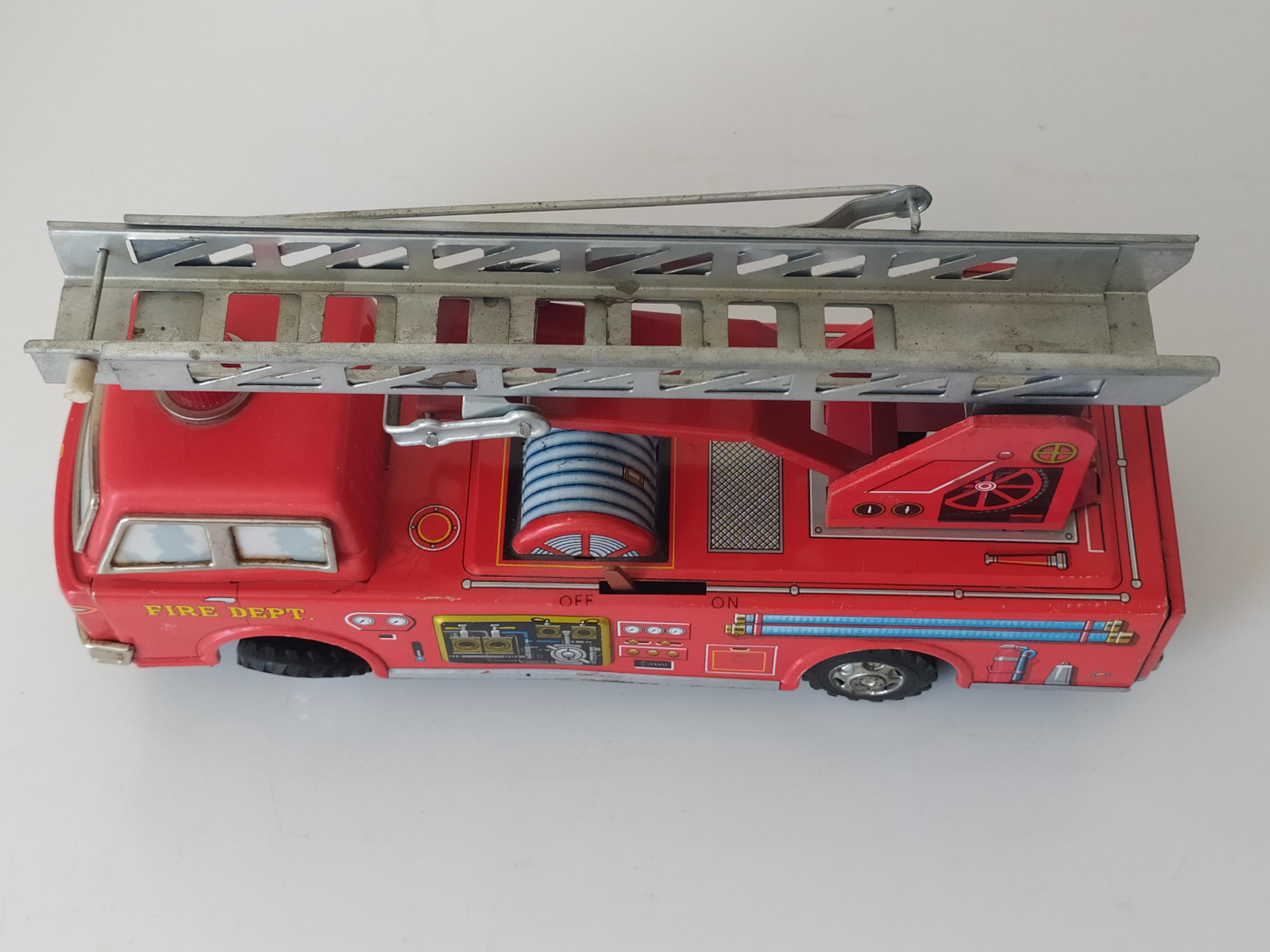Vintage Yonezawa Fire Truck Tin Toy From the 1960s, Made in Japan