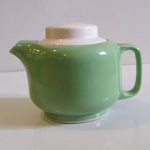 Tetera de cerámica verde y blanca vintage de los años 1950 - decoración de la cocina - Tetera - Artículos para el hogar vintage
