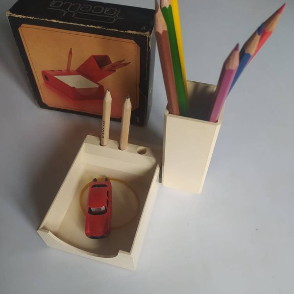 Vintage 1970s plastic desk set FACETTA- Desk organiser - Pencil/Pen holder