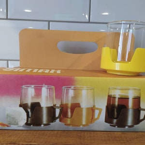 SIMAX Retro Yellow Glass Tea Cup Set Mid-Century Kitchen Decor