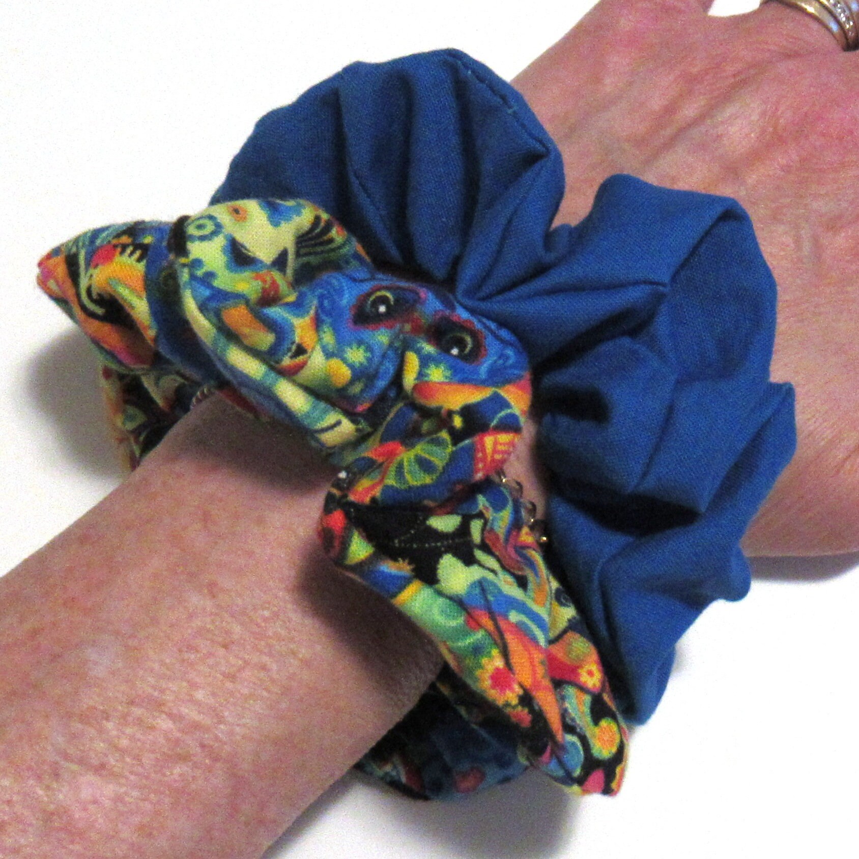 Curious Cats Scrunchie Hair Elastics for Ponytails & Messy Buns Blue