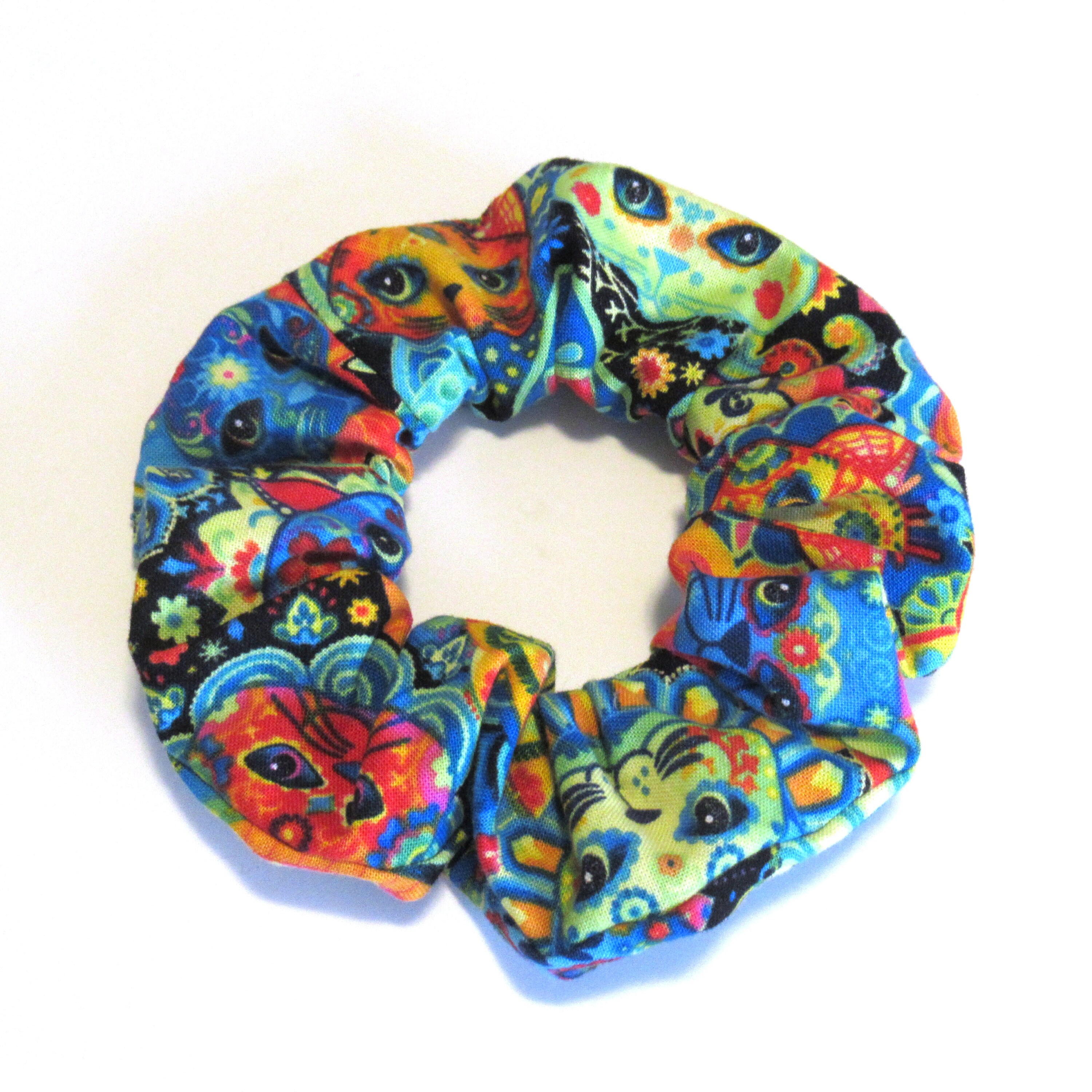 Curious Cats Scrunchie Hair Elastics for Ponytails & Messy Buns Blue