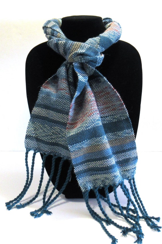 Handmade All Season Accessory for Everyone HWScarf 128 Handwoven Blue Scarf for All Blue Acrylic Boucle Scarf Accessories
