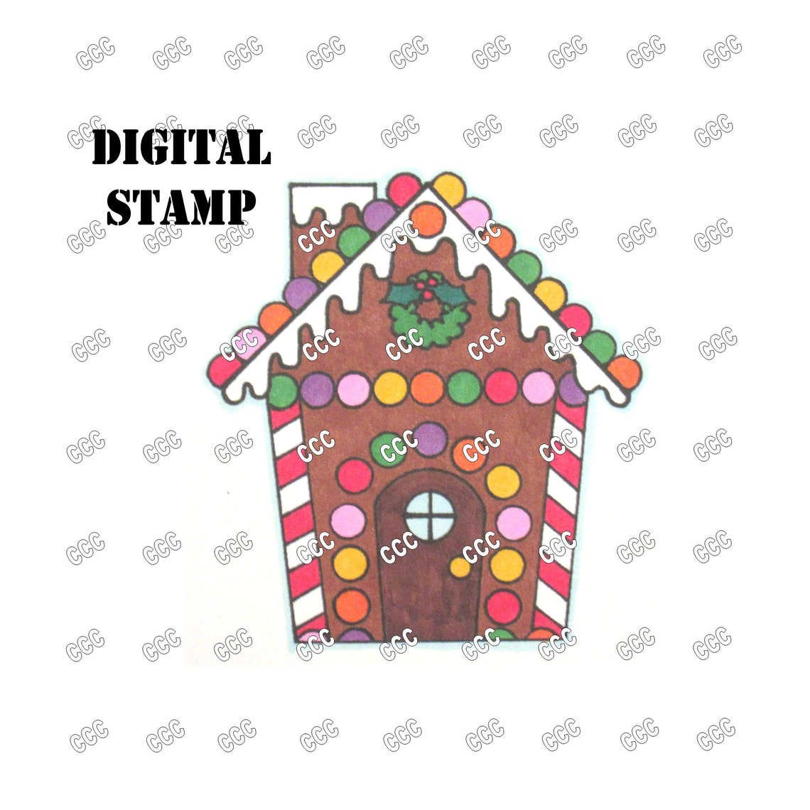 Gingerbread House Digital Stamp for Coloring Digital Stamp Etsy
