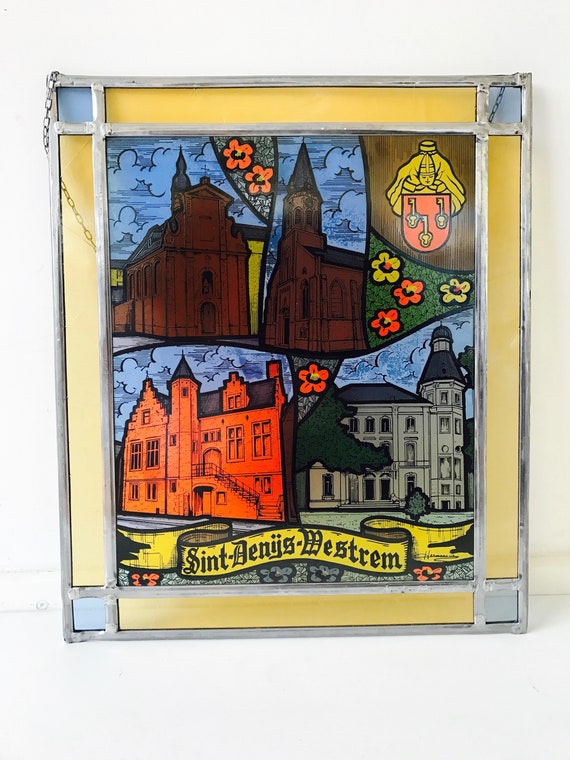 Stained Glass Window Hanger Belgium Antique Vintage Glas In Etsy