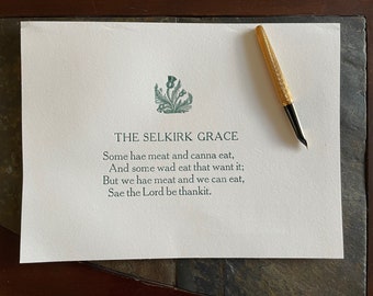 The Selkirk Grace (or Robbie Burns' Grace) -- printed letterpress