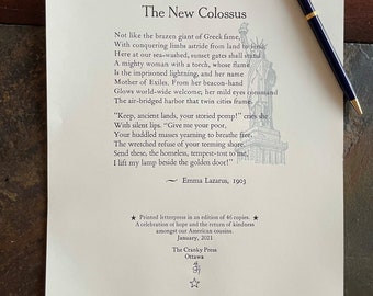 The New Colossus - Printed letterpress