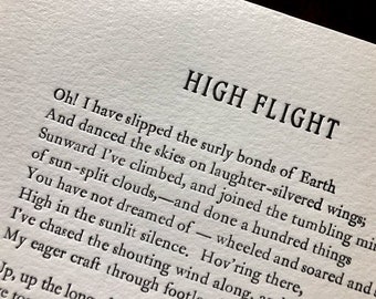 High Flight poem, printed letterpress