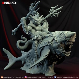 Shark Riding Sahuagin, Great White and Hammerhead Resin Miniature - for D&D Dungeons and Dragons or Tabletop Gaming, Pathfinder
