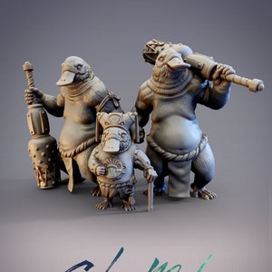 Esmar and Ishu & Goru, Platypus People Dungeons and Dragons/ RPG /Resin Miniature/Pathfinder/32mm and 54mm