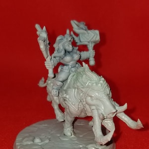 Helga Windfury(mounted), Dwarf Hero Resin Miniature - for D&D Dungeons and Dragons or Tabletop Gaming, Artisan Guild