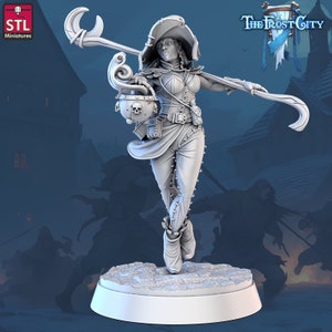 The Frost City Mage Witch Miniature NPC Dungeons and Dragons, Frostgrave, Tabletop Gaming 28/32 mm Terrain RPG