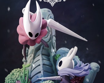 Knight and Hornet Chibi Style 3D Printed Statue Kit | Garage Kit | Model Kit | designed by Nomnom Figures Hollow Knight Unpainted