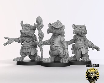 28mm Raccoon Druids  Miniatures Set of 3 for Dungeons and Dragons, Pathfinder, Starfinder and other Tabletop RPGs 3d printed