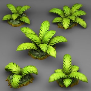 Tropical Island Plants Terrain Set of 5 Dungeons and Dragons, Pathfinder, Tabletop Gaming 28/32mm Terrain RPG