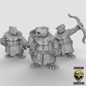 28mm Beaver Rangers with Bows Miniatures Set of 3 for Dungeons and Dragons, Pathfinder, Starfinder and other Tabletop RPGs 3d printed