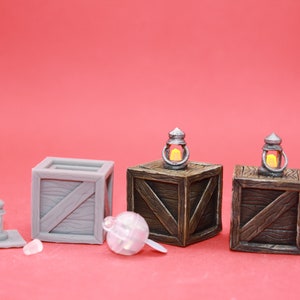 LED Light up Lantern Crates Set of 3 for Dungeons and Dragons, Pathfinder, Starfinder and other Tabletop RPGs 3d printed