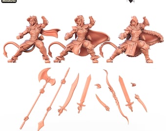 Tiefling Ranger Female Set of 3 figures Lvl 5-10-15 Dungeons and Dragons, Pathfinder, Tabletop Gaming 28mm Terrain RPG Rangers of ShadowDeep