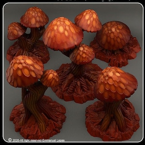 Giant Mushrooms Plants  Terrain Set of 5 Dungeons and Dragons, Pathfinder, Tabletop Gaming 28/32mm Terrain RPG