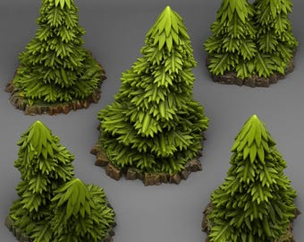 Pine Trees Terrain Set, Dungeons and Dragons, Pathfinder, RPG, 28/32mm Scale