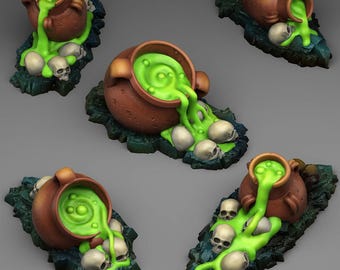 Haunted Witches Cauldron Terrain Set of 5, Dungeons and Dragons RPG 28/32mm