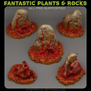 War of the World Stones Plants Terrain Set of 5 Dungeons and Dragons, Pathfinder, Tabletop Gaming 28/32mm Terrain RPG