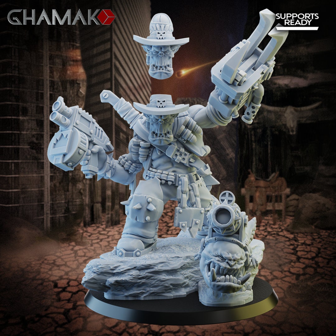 Wild West Orcs Boss, Ghamak 3D Printed Miniature (32 MM Scale) 336