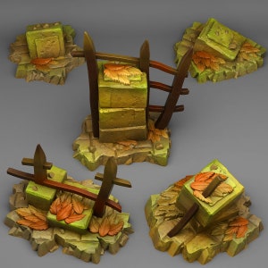 Autumn Ruins Plant and Rock Stones Terrain Set of 5 Dungeons and Dragons, Pathfinder, Tabletop Gaming 28/32mm Terrain RPG