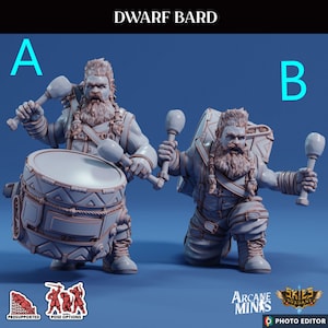 Dwarf Bard Resin Miniature 32/28mm - for D&D Dungeons and Dragons Spelljammer Tabletop Gaming, Arcane Minis Dwarf Drummer