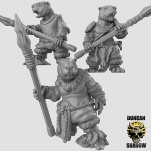 28mm Beavers with Spears Miniatures Set of 3 for Dungeons and Dragons, Pathfinder, Starfinder and other Tabletop RPGs 3d printed