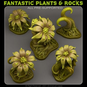 Slimy Swamp Flowers Terrain Set of 5 Dungeons and Dragons, Pathfinder, Tabletop Gaming 28/32mm Terrain RPG
